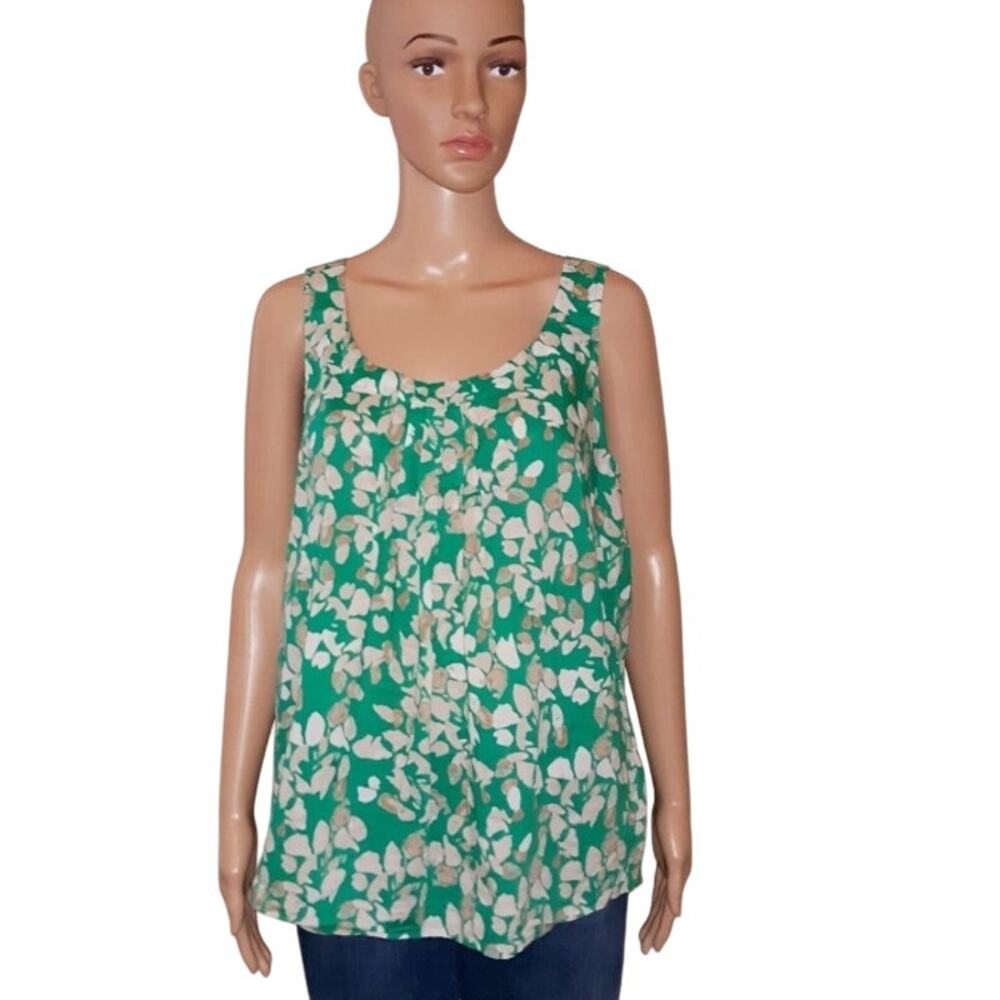 LOFT Pleated Green Spring Sleeveless Cotton Top NWOT Size M